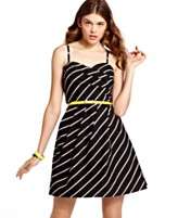 BCX Dress, Sleeveless Striped Pleated Belted A Line