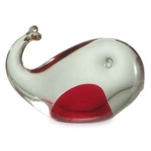 Murano glass paperweight, Crystal Whale (ruby) 