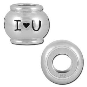  10mm I Heart You Rondelle Sterling Silver Large Hole 
