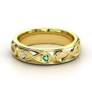 Infinite Love Ring, 14K Yellow Gold Ring with Emerald & Diamond