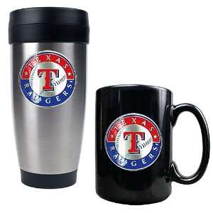 MLB Texas Rangers Stainless Steel Travel Tumbler and Black Ceramic Mug 