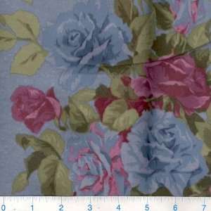  45 Wide Flannel Bouquets Rose/Blue Fabric By The Yard 