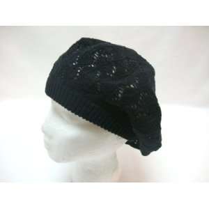 Fashion Black Knit Beret Cotton Tam Hat 