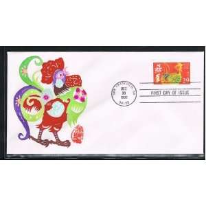   Rooster First Day Cover Cachet by Handmade Paper Cut