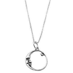   Silver One Sided Crescent Moon Face with Star Necklace Jewelry