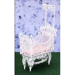  Dollhouse Miniature White Wire Baby Crib 