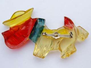 Large Vintage Celluloid Lucite SCOTTIE DOG Pin Brooch  