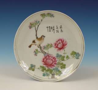Fine Chinese Porcelain Plate Bird Ca. 1900 Artist Signed  
