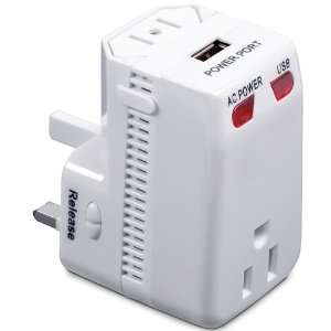  International Plug Adapter with USB (White) (5H x 3W x 5 