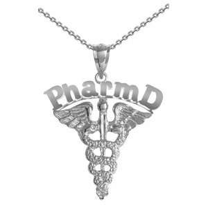   Charm with Necklace for Doctor of Pharmacy in Silver   18IN Jewelry