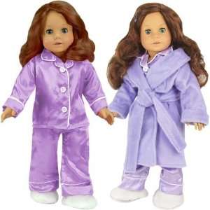 com Purple Doll Pajamas & Robe 4pc. Set fits American Girl Dolls   18 