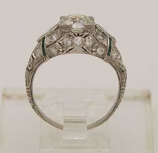 Antique Platinum, Diamond & Emerald Art Deco Engagement Ring J32609 