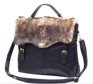 New Women Lady Fashion Faux Leather Handbag Hobo Fur Shoulder Bag 
