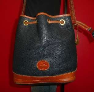 Vintage Larger DOONEY & Bourke Navy Blue Leather Tote Bucket Purse Bag 