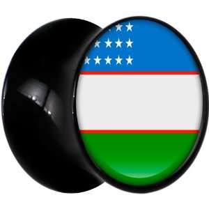  7mm Black Acrylic Uzbekistan Flag Saddle Plug Jewelry