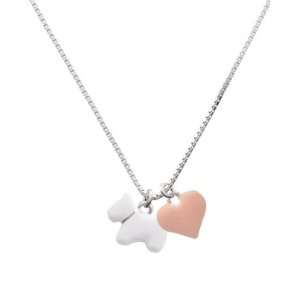  White Westie Dog and Pink Heart Charm Necklace Jewelry