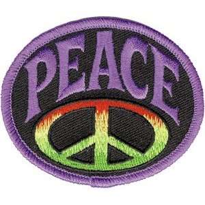 Peace Sign Oval Hippie Embroidered Iron On Patch