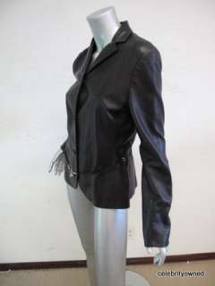 Prada Black Leather Button Down Long Sleeve Jacket M  