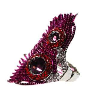 Peacock Feather Ring Fuchsia/red