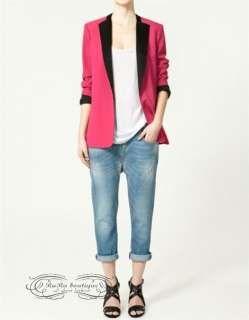 Zara 2011 Contrast Collar Women Blazer Candy Color Roll up Sleeve 