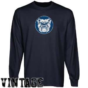 Butler Bulldogs Navy Blue Distressed Logo Vintage Long Sleeve T shirt