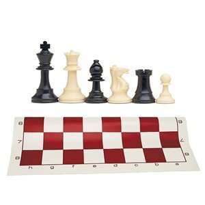   Chess Set   Filled Chess Pieces and Red Roll Up Vinyl Chess Board