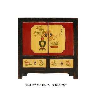    Chinese Red Yellow Oriental Side Cabinet Ass596