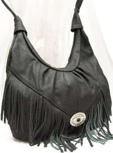 Tassel Genuine LEATHER Shoulder Bag PURSE Hobo Black NWT Large Handbag 