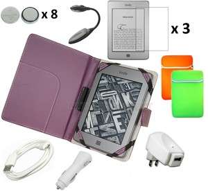   Purple Leather Case Cover Charger Bundle for Kindle Touch 3G WiFi