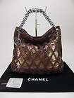 Auth CHANEL Bronze Brown Quilted Python Quilted Hobo Bag