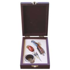   GIFT SET CORKSCREW   STOPPER   WINE COLLAR PACKED IN A ROSEWWOD BOX