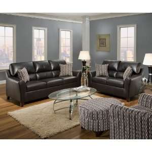   Bonded Leather Modern Sofa & Loveseat Set w/Wood Legs