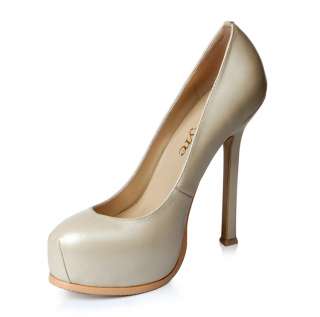   Beige Round Toe Platform Pump Stiletto High Heels Wedding Shoes  
