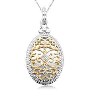   Overlay Sterling Silver Oval Diamond Pendant (0.01 cttw, I J Color, I3