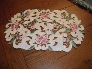 New Doily Runner 11 by 17 Cut Lace Pink Roses Placemat  