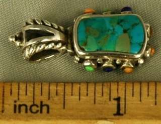 Barse Sterling Silver Turquoise, Lapis, Yellow Jade Pendant w/ Large 
