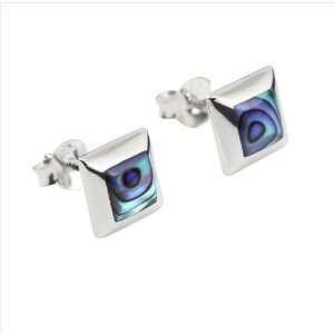  Abalone Paua Shell & 925 Sterling Silver Square Studs Earrings