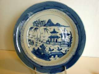 ANTIQUE CHINESE EXPORT CANTON CHARGER PLATE BLUE & WHITE MID 19TH 