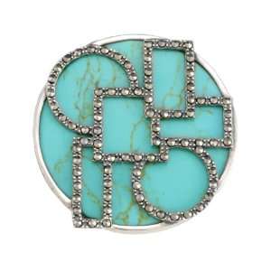   Sterling Silver Marcasite Geometric Overlay Synthetic Turquoise Pin