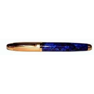 Danitrio Torpedo Fountain Pen Blue Marbled Pattern w/ Gold Plated Trim 