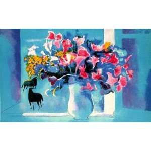  Bouquet Fond Bleu by Paul Guiramand, 23x15