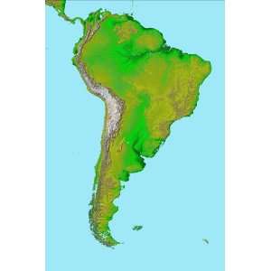  Earth Topographic Satellite Map of South America 36 X 24 