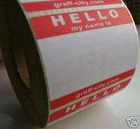 100 HELLO MY NAME IS STICKERS   RED/WHITE  