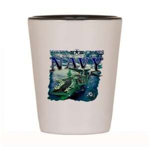 Shot Glass White and Black of United States Navy Aircraft Carrier And 