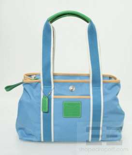 Coach Blue & Green Nylon Hamptons Weekend Tote Bag  