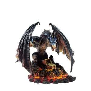  8.25 inch Figurine Fantasy Black Dragon wTreasure Display 