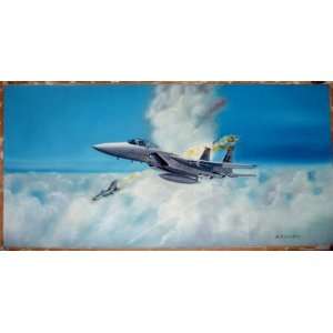  Painting Of F 14A Tomcat & Mig Oil On Unstretched Canvas 