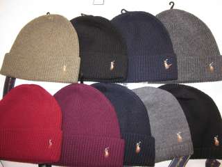  Polo Ralph Lauren Cuffed Knit Hat & Beanie Hat 100% Merino Wool hat 