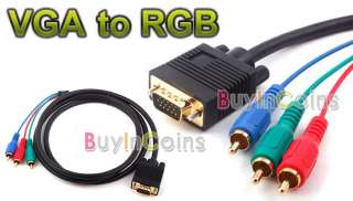 6FT VGA to 3 RGB RCA Component Cable 4 LP PC TV 6 FT  
