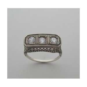    14k White Gold Antique Style Three Stone Diamond Ring Jewelry